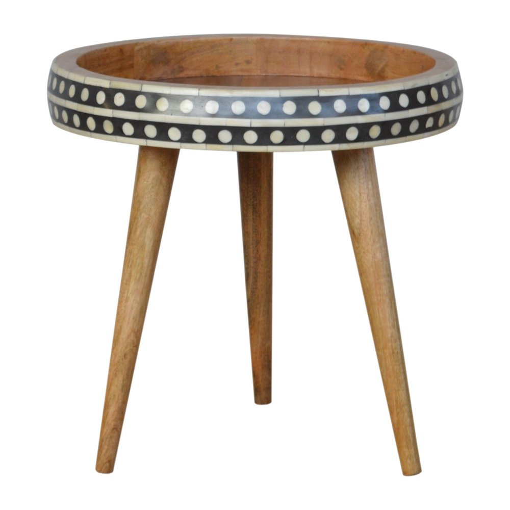 Black Brown and Off White Solid Wood End Table - 16-inch