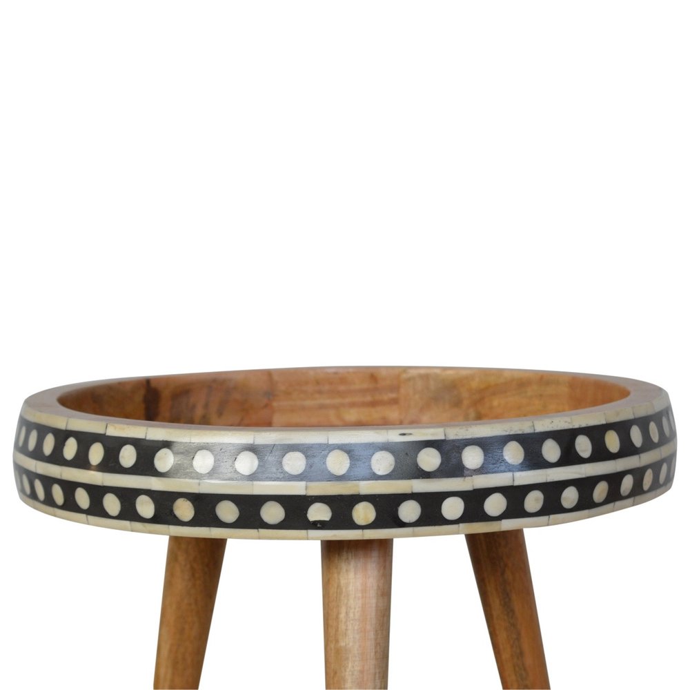 Black Brown and Off White Solid Wood End Table - 16-inch