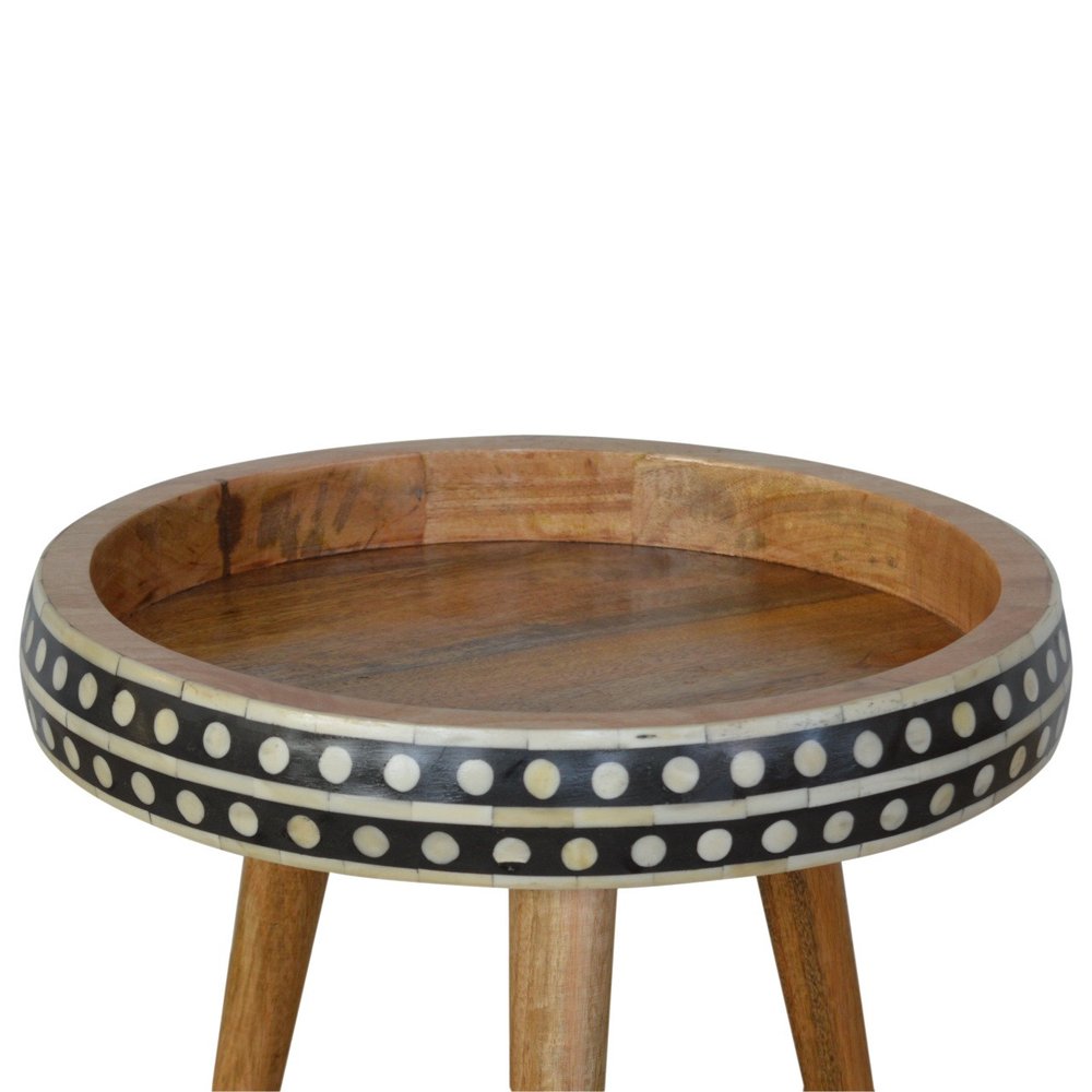 Black Brown and Off White Solid Wood End Table - 16-inch