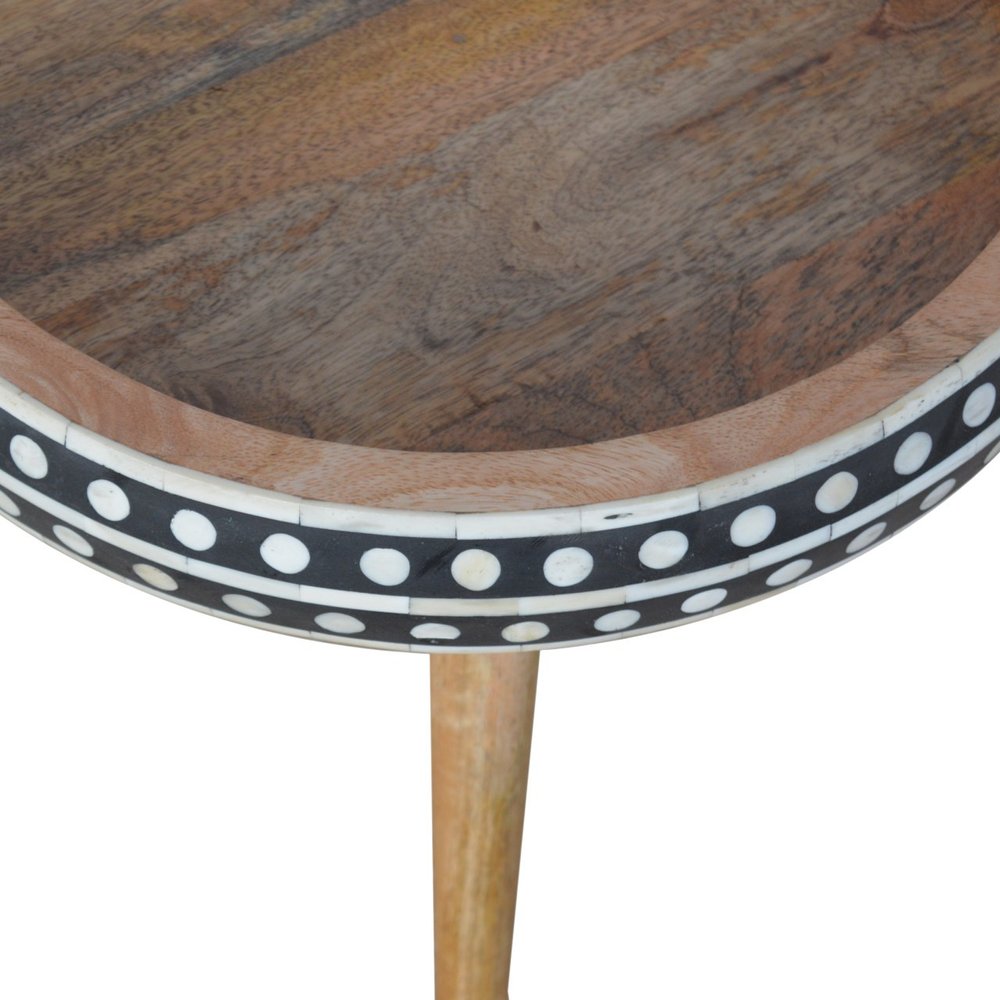 Black Brown and Off White Solid Wood End Table - 16-inch