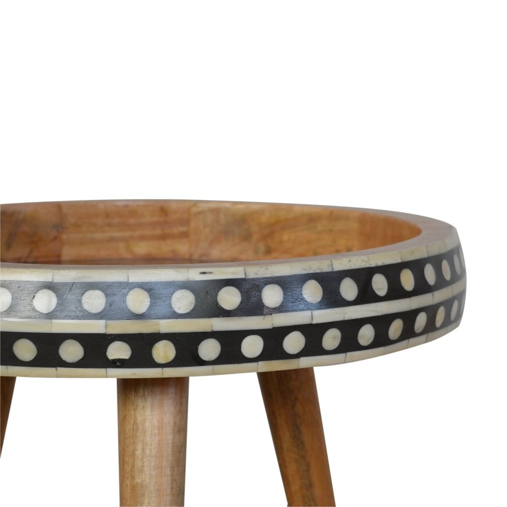 Black Brown and Off White Solid Wood End Table - 16-inch