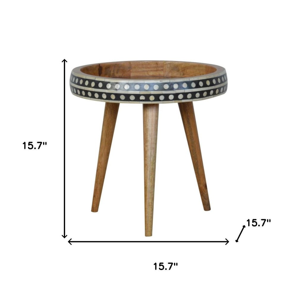 Black Brown and Off White Solid Wood End Table - 16-inch
