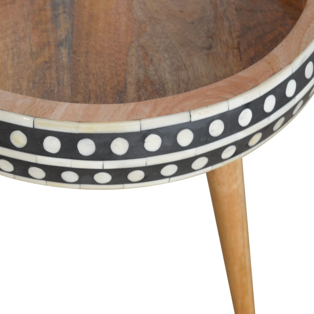 Black Brown and Off White Solid Wood End Table - 16-inch