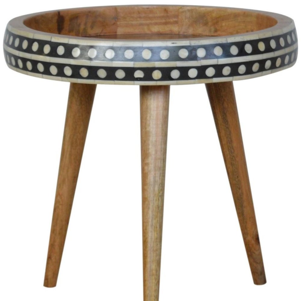 Black Brown and Off White Solid Wood End Table - 16-inch