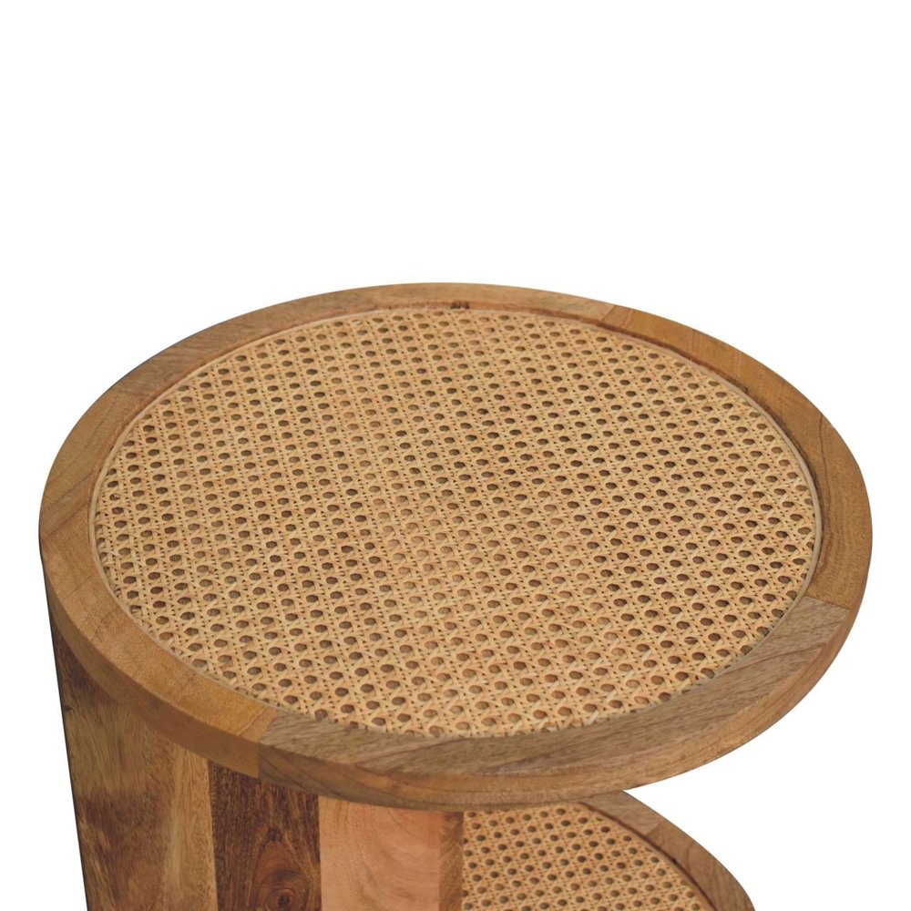Brown Rattan and Solid Wood Round End Table - 18-inch