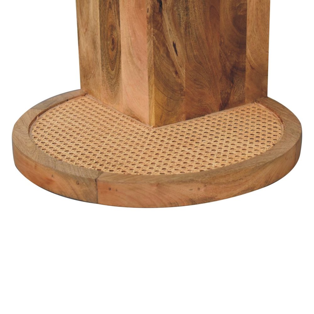 Brown Rattan and Solid Wood Round End Table - 18-inch