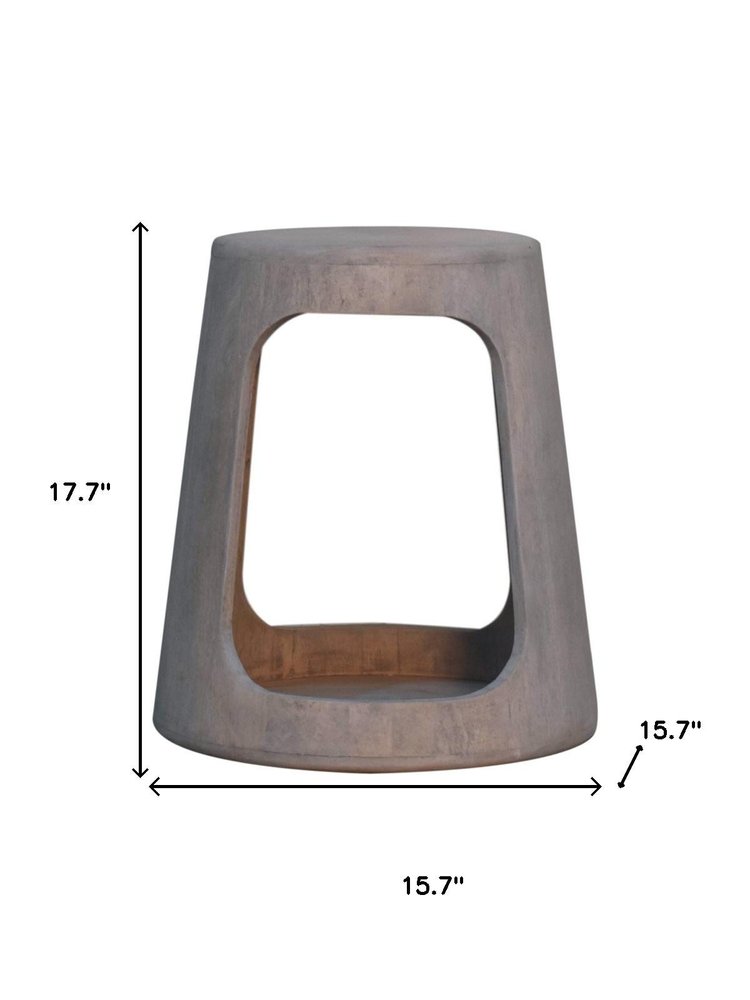 Brown Distressed Solid Wood Drum End Table - 18-inch