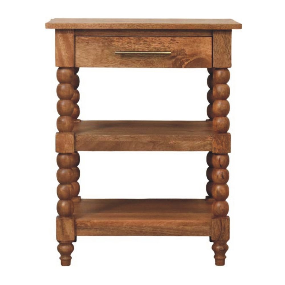Brown Solid Wood End Table with Drawer and Two Shelves - 28-inch
