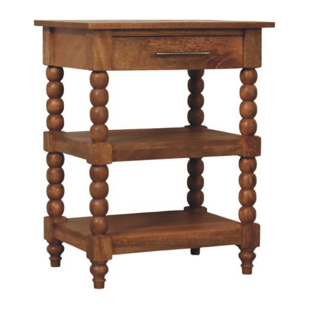 Brown Solid Wood End Table with Drawer and Two Shelves - 28-inch