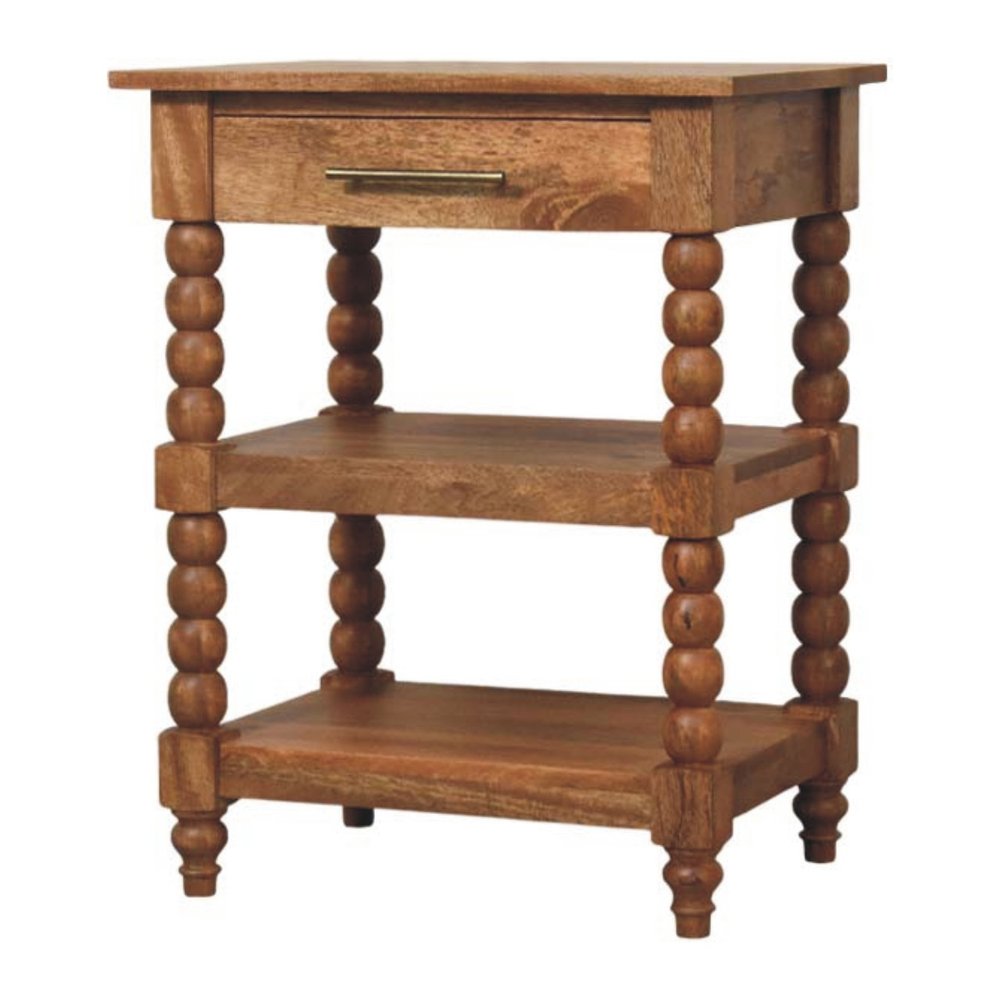 Brown Solid Wood End Table with Drawer and Two Shelves - 28-inch