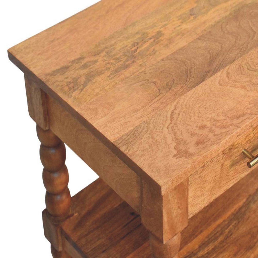 Brown Solid Wood End Table with Drawer and Two Shelves - 28-inch
