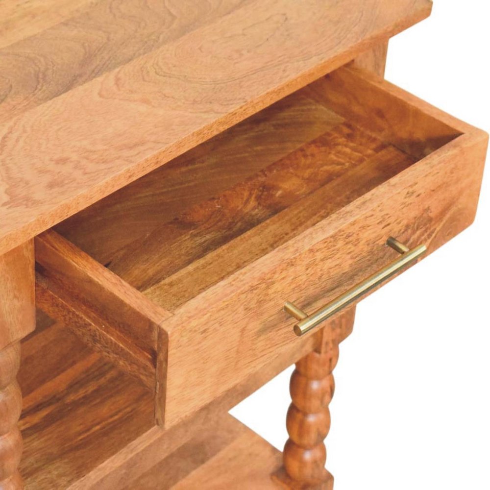 Brown Solid Wood End Table with Drawer and Two Shelves - 28-inch