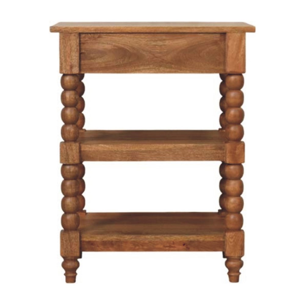Brown Solid Wood End Table with Drawer and Two Shelves - 28-inch