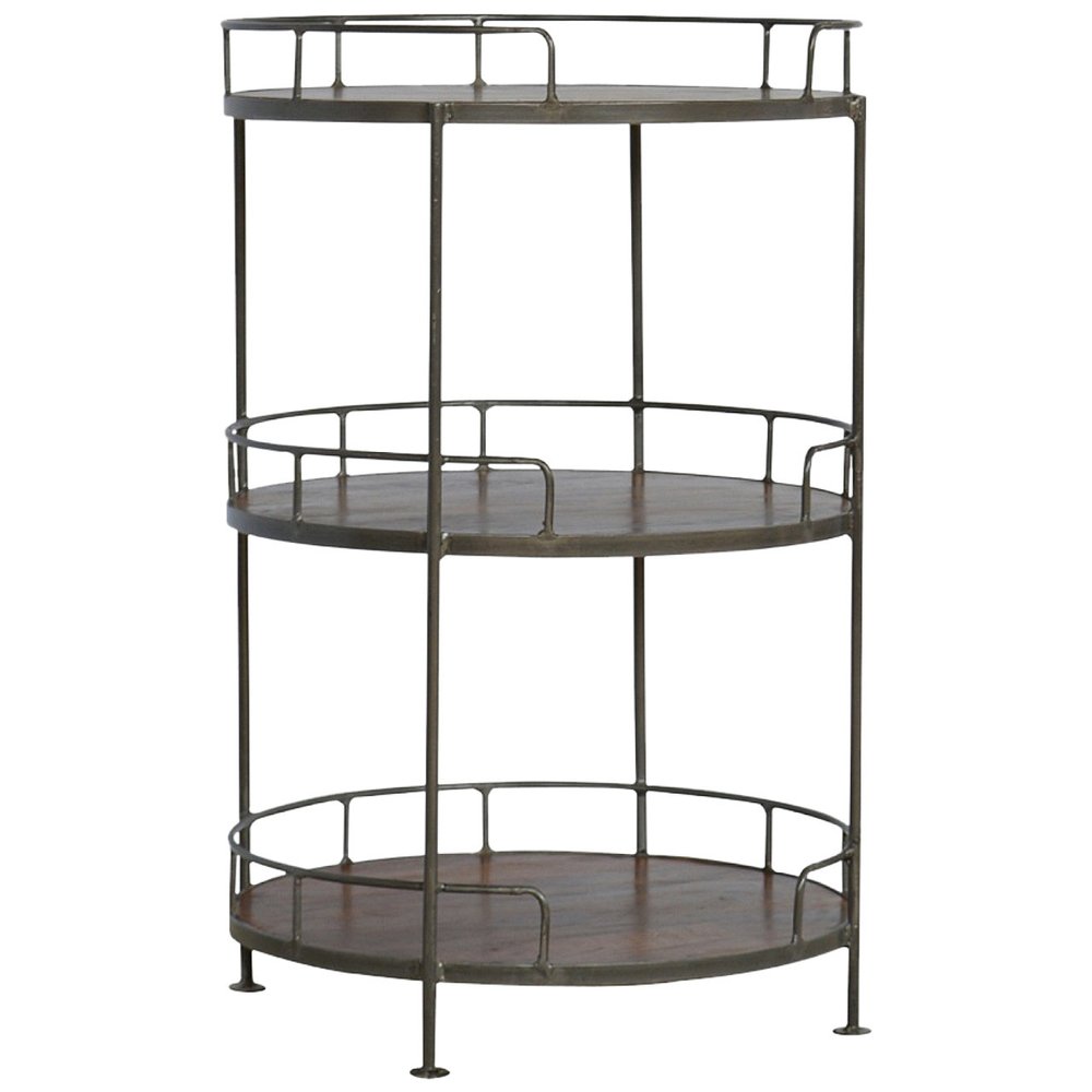 Brown Solid Wood and Iron Round End Table with Three Shelves - 35-inch