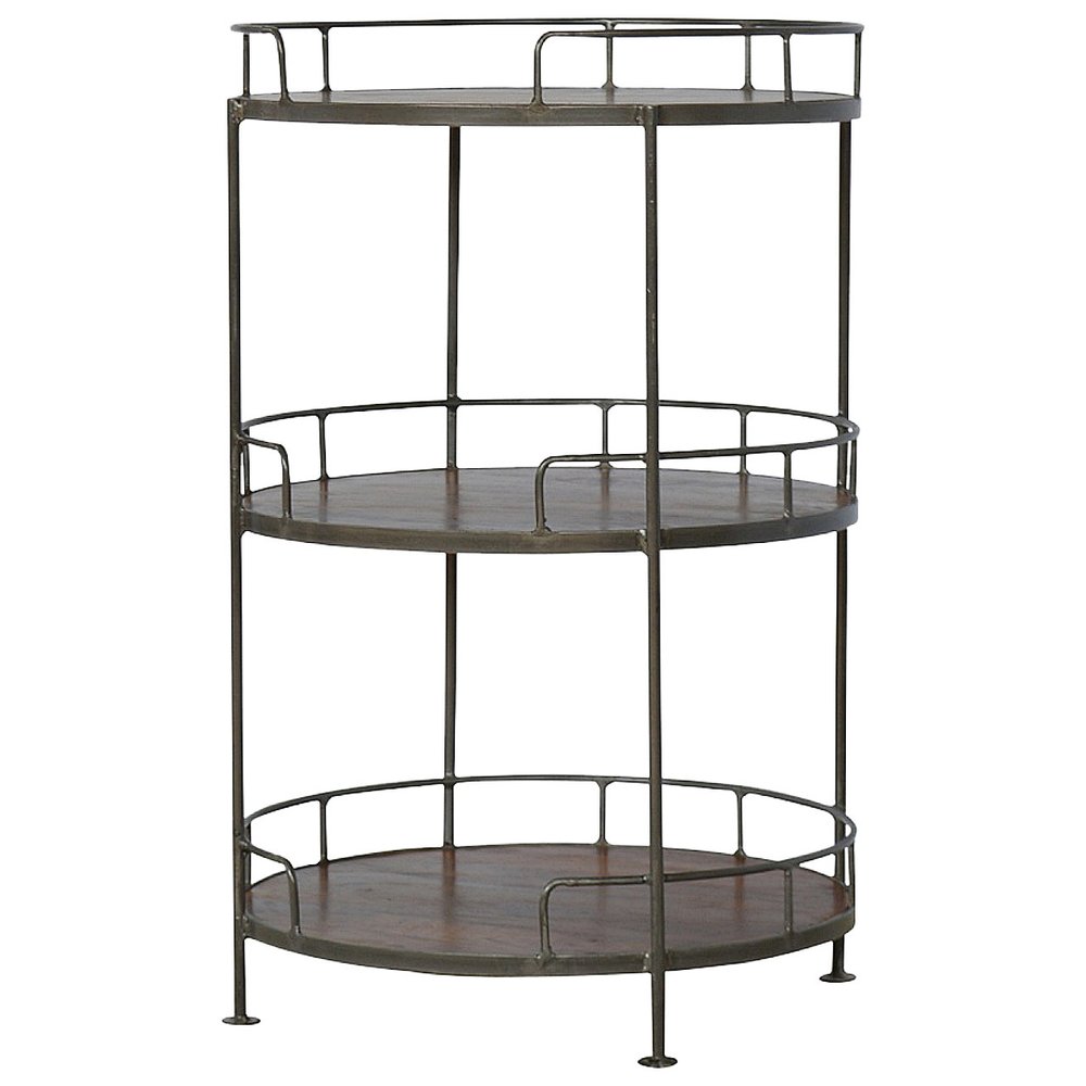 Brown Solid Wood and Iron Round End Table with Three Shelves - 35-inch