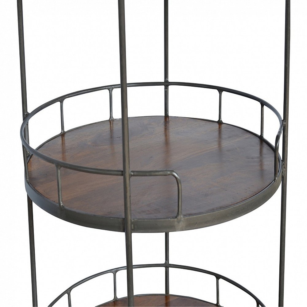 Brown Solid Wood and Iron Round End Table with Three Shelves - 35-inch
