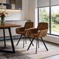 Set of Two Espresso and Black Faux Suede and Steel Dining Arm Chairs