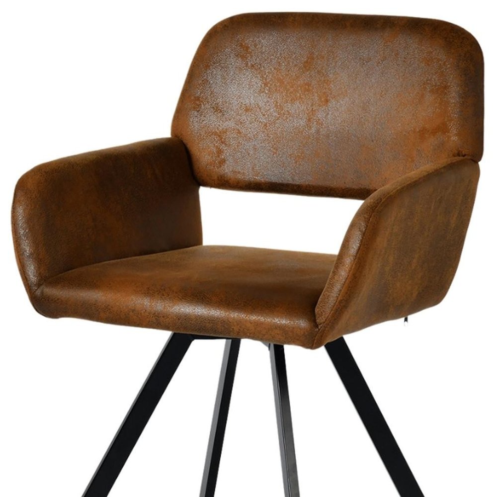 Set of Two Espresso and Black Faux Suede and Steel Dining Arm Chairs