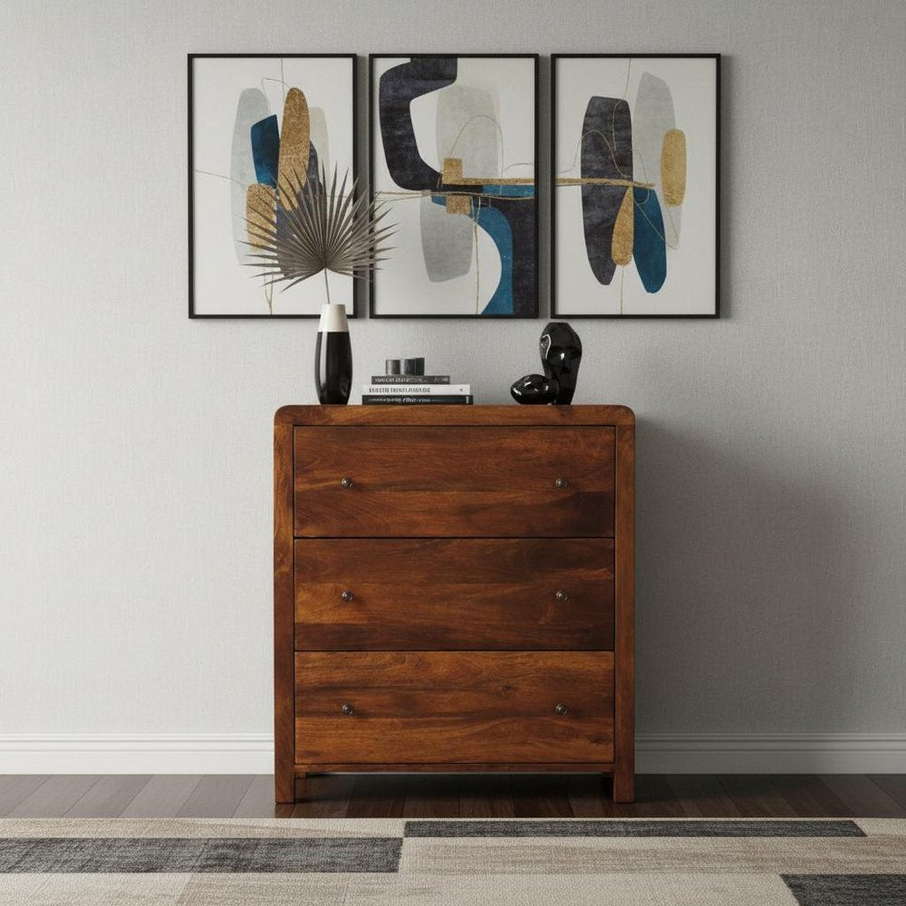 Brown Solid Wood Three Drawer Sideboard - 28-inch