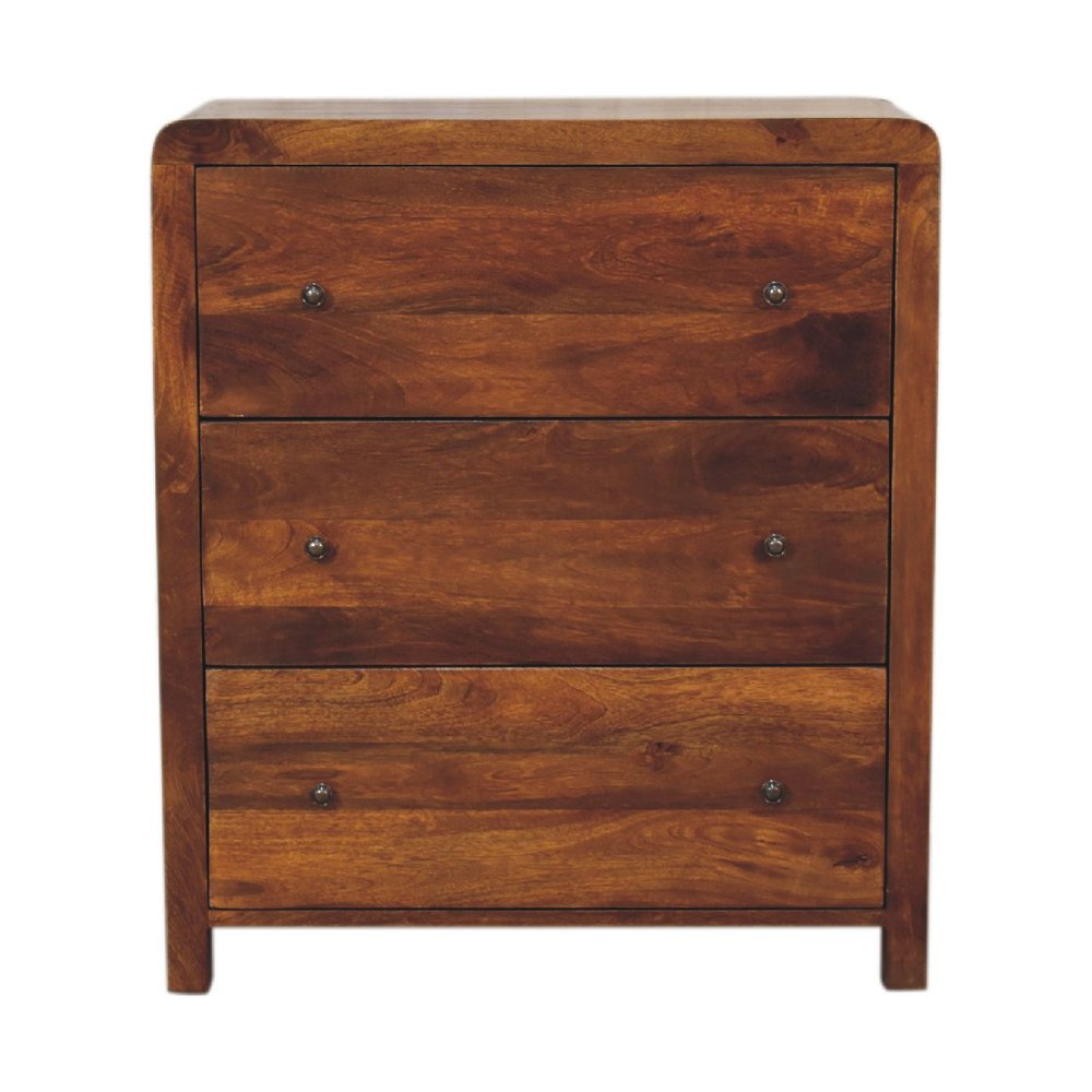 Brown Solid Wood Three Drawer Sideboard - 28-inch