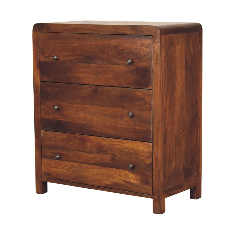 Brown Solid Wood Three Drawer Sideboard - 28-inch