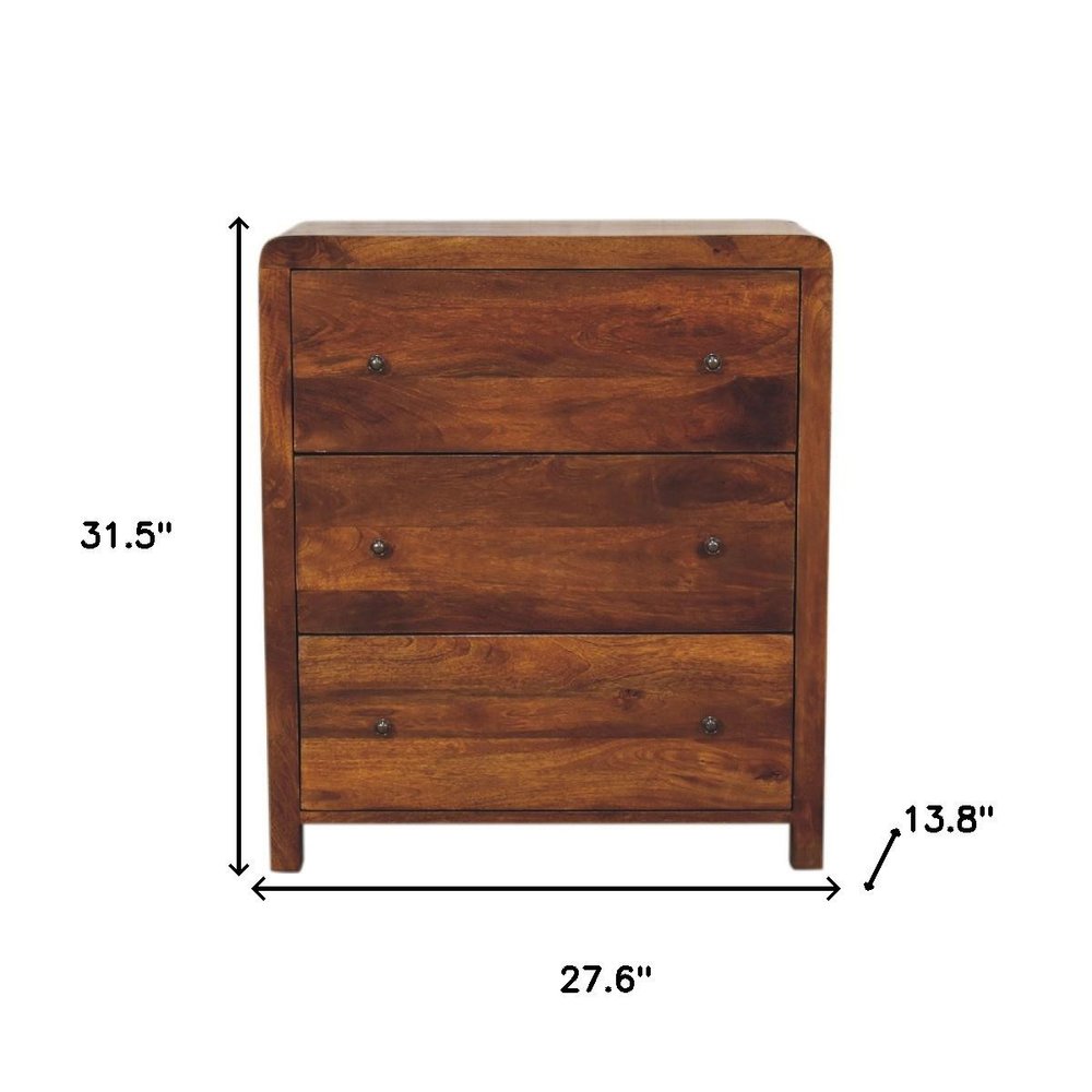 Brown Solid Wood Three Drawer Sideboard - 28-inch