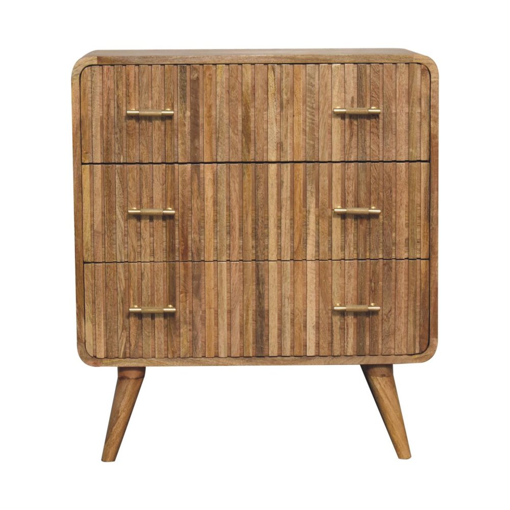 Brown Solid Wood Three Drawer Sideboard - 28-inch