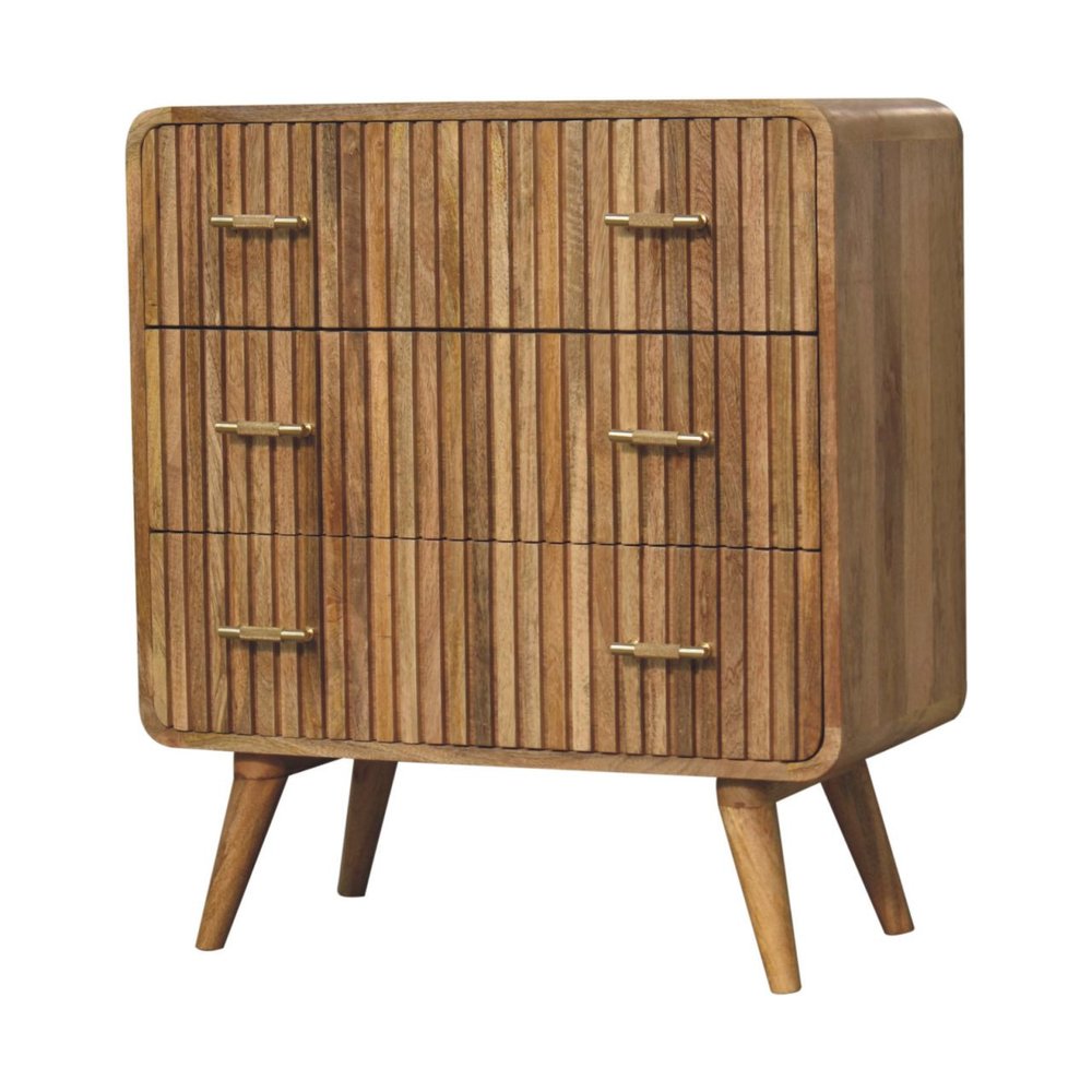 Brown Solid Wood Three Drawer Sideboard - 28-inch