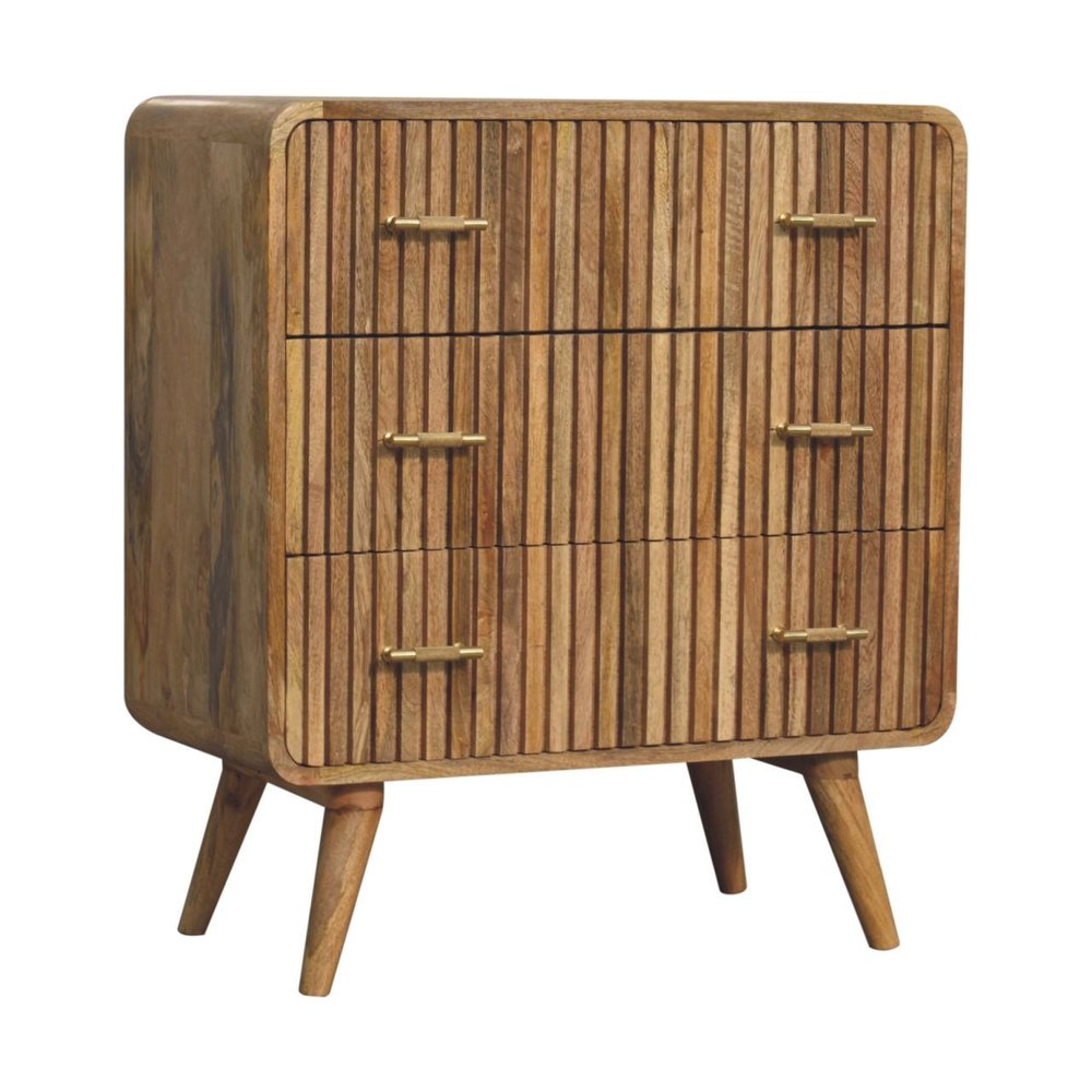 Brown Solid Wood Three Drawer Sideboard - 28-inch