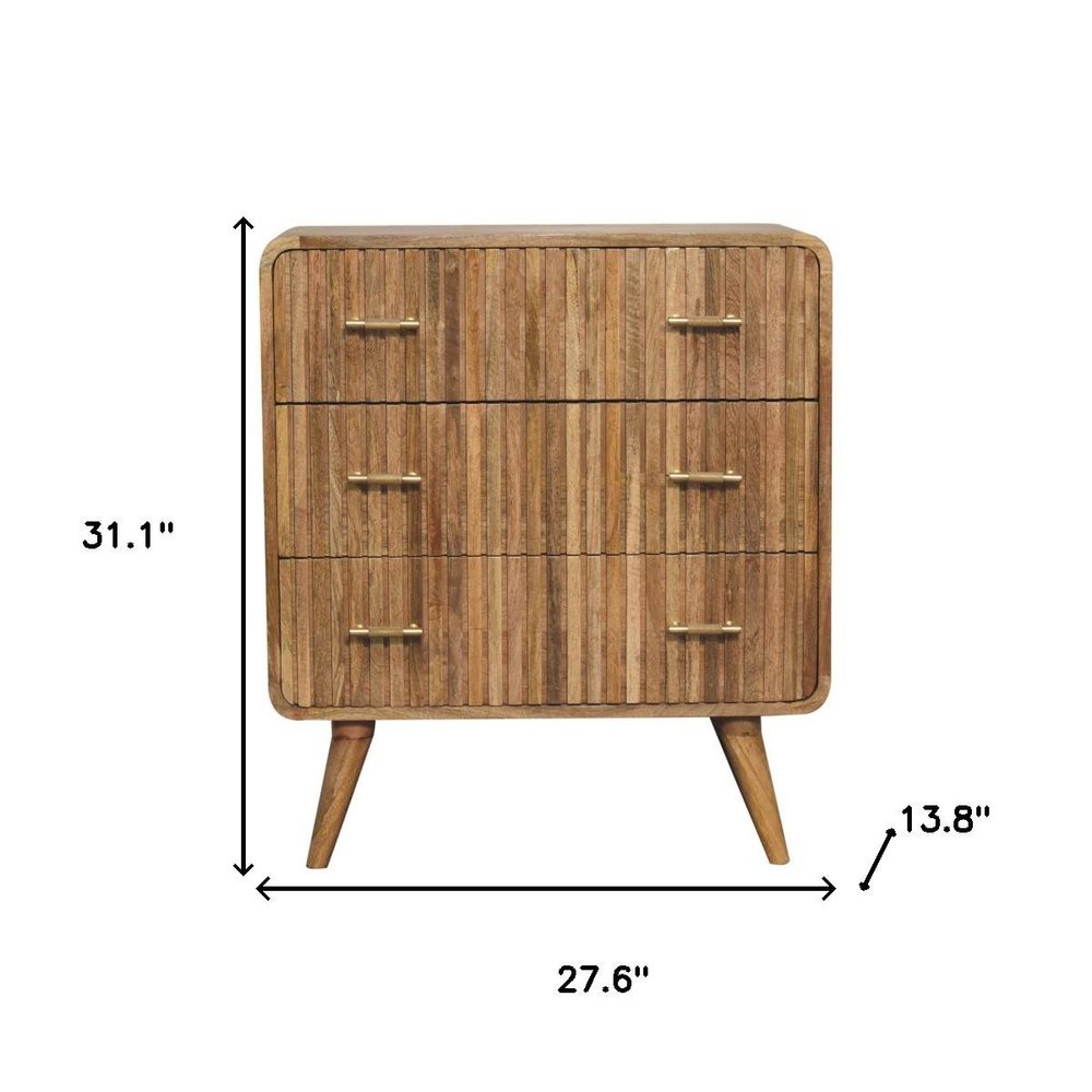 Brown Solid Wood Three Drawer Sideboard - 28-inch