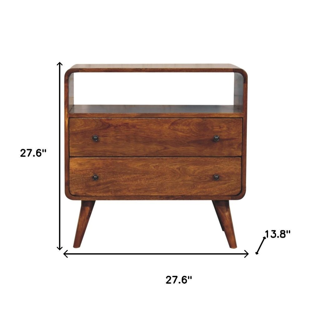 Brown Solid Wood Two Drawer Sideboard - 28-inch