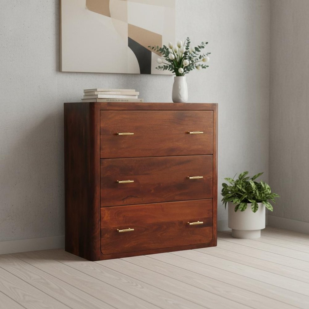 Brown Solid Wood Three Drawer Sideboard - 32-inch