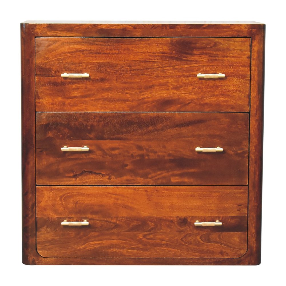 Brown Solid Wood Three Drawer Sideboard - 32-inch