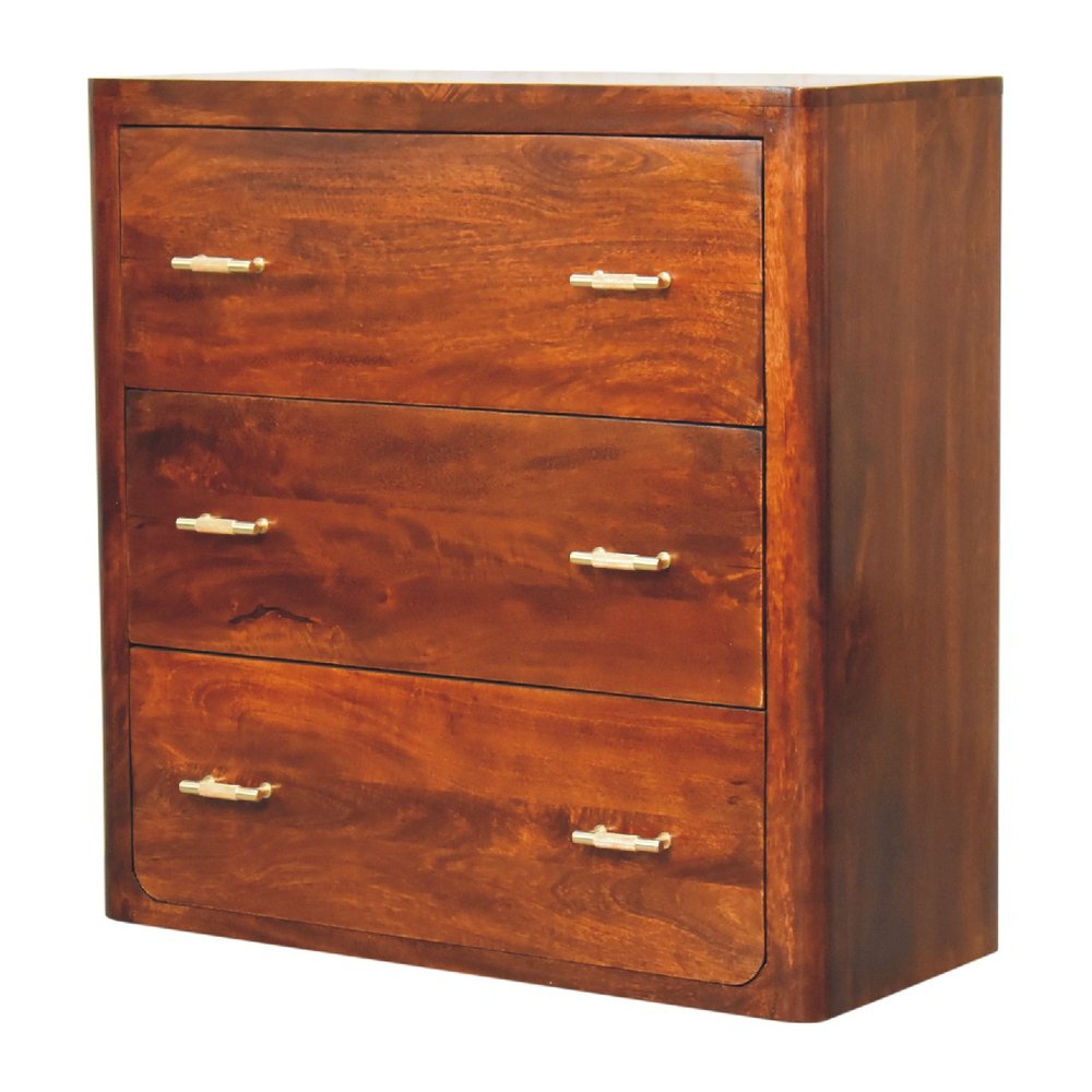 Brown Solid Wood Three Drawer Sideboard - 32-inch