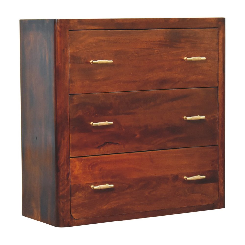 Brown Solid Wood Three Drawer Sideboard - 32-inch