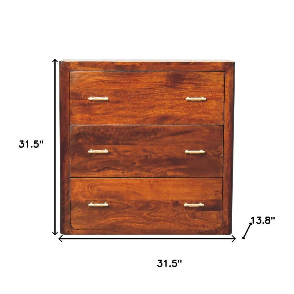 Brown Solid Wood Three Drawer Sideboard - 32-inch