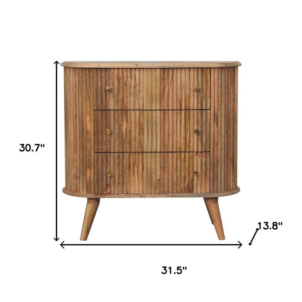 Brown Solid Wood Three Drawer Sideboard - 32-inch