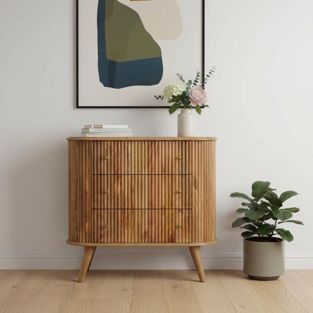 Brown Solid Wood Three Drawer Sideboard - 32-inch