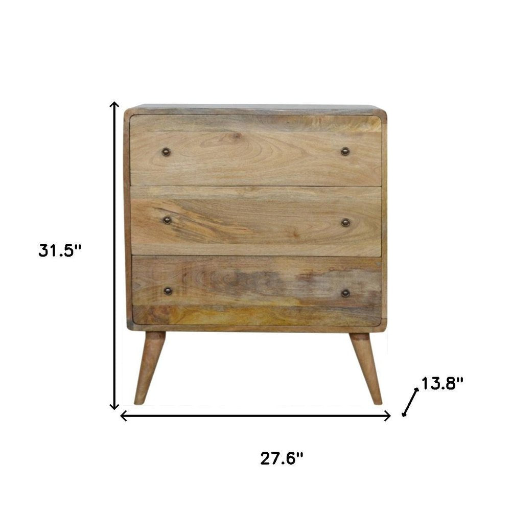 Brown Solid Wood Three Drawer Sideboard - 28-inch