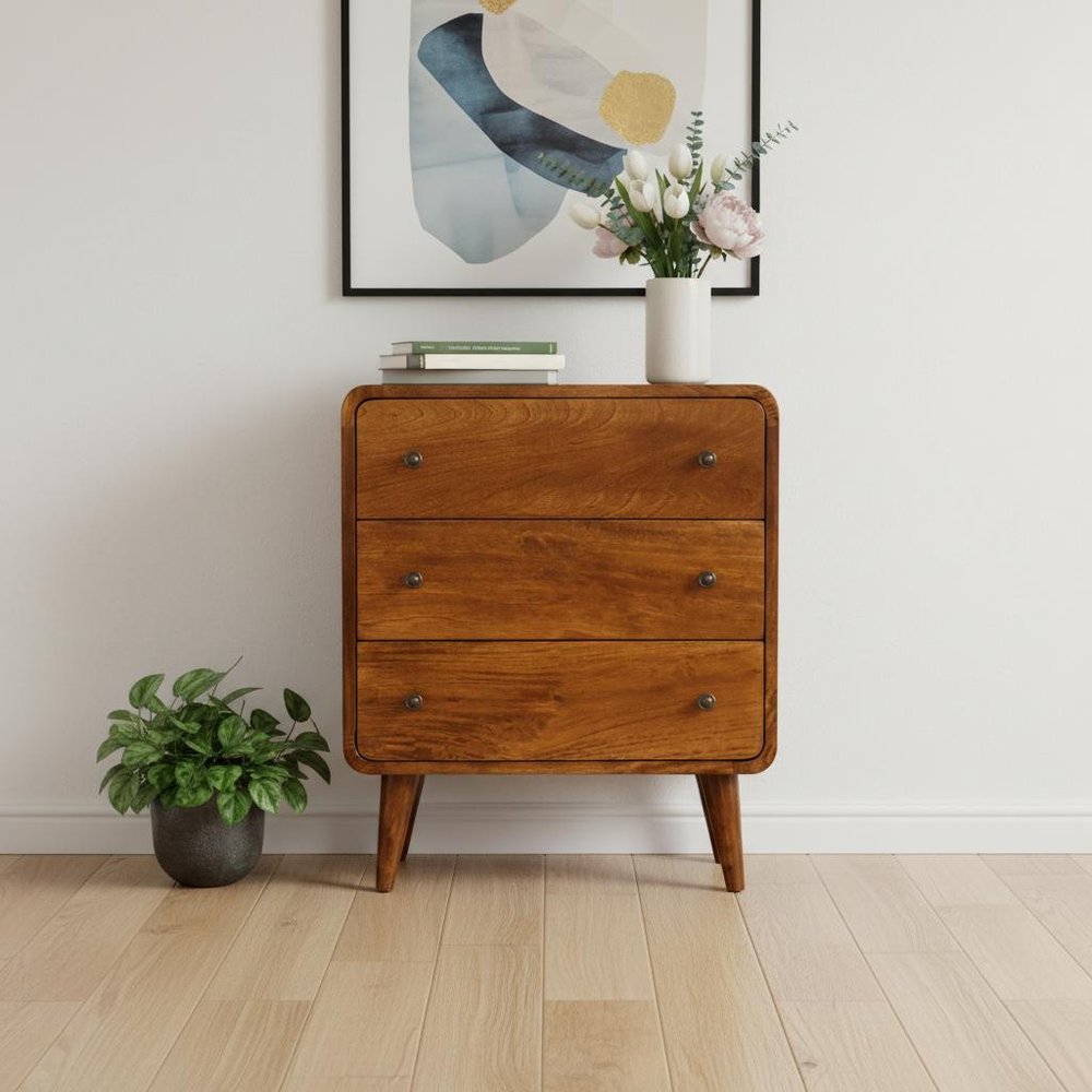 Brown Solid Wood Three Drawer Sideboard - 22-inch