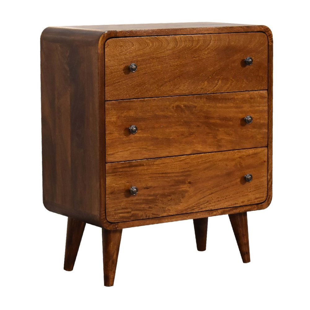 Brown Solid Wood Three Drawer Sideboard - 22-inch