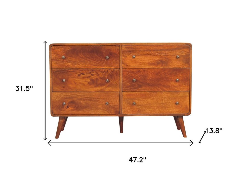 Brown Solid Wood Six Drawer Sideboard - 47-inch