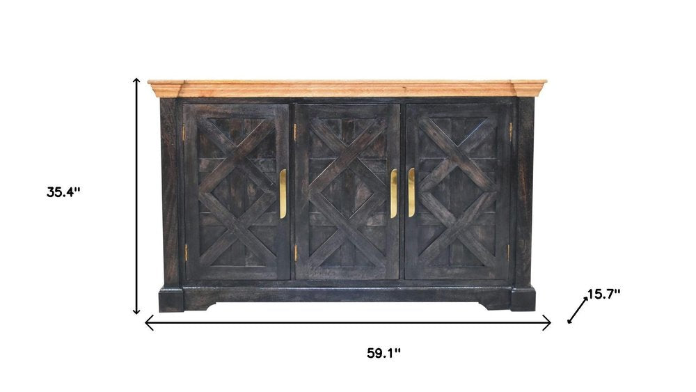 Brown Solid Wood Two Drawer Sideboard - 59-inch