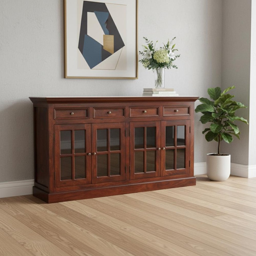 Brown Solid Wood Six Drawer Sideboard - 65-inch