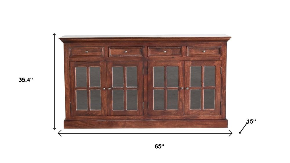 Brown Solid Wood Six Drawer Sideboard - 65-inch