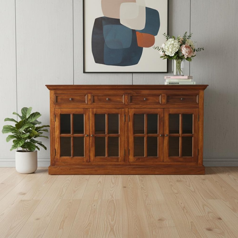 Brown Solid Wood Four Drawer Sideboard - 65-inch