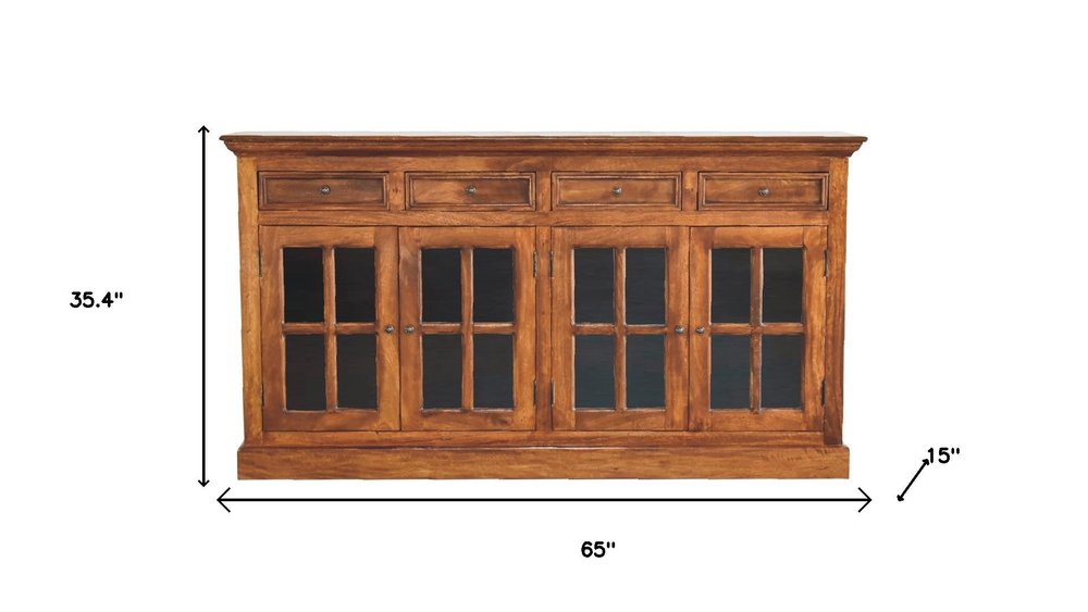Brown Solid Wood Four Drawer Sideboard - 65-inch