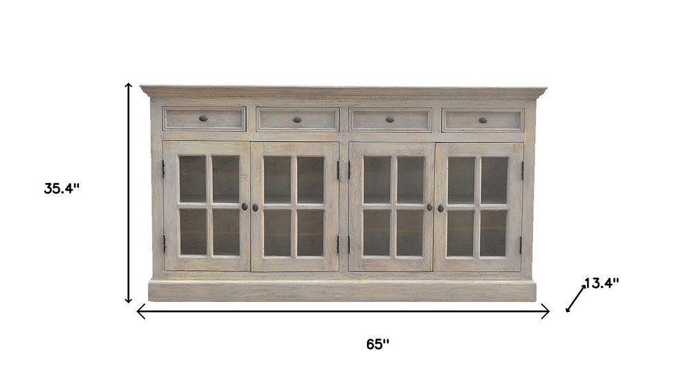 Brown Solid Wood Four Drawer Sideboard - 65-inch