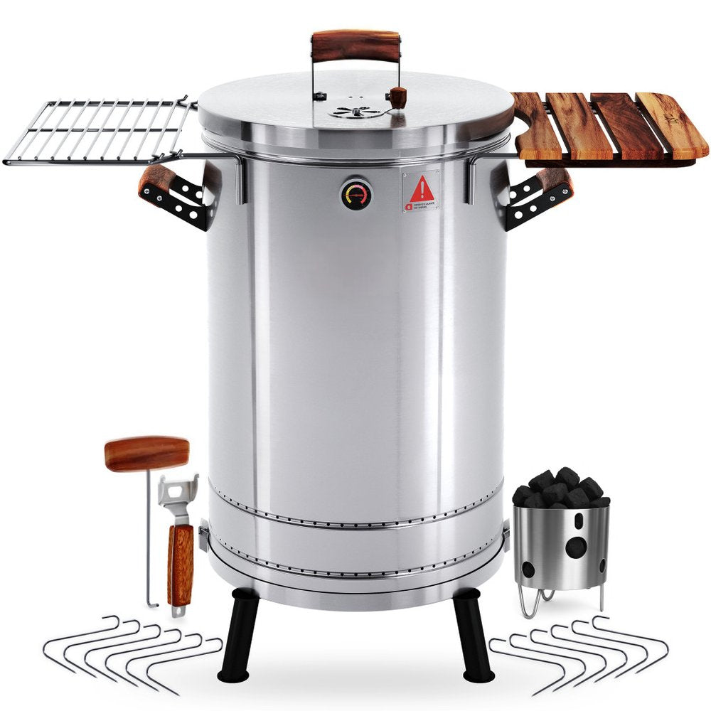 Silver Stainless Steel Portable Barrel Smoker Grill Combo - 29 X 18-inch