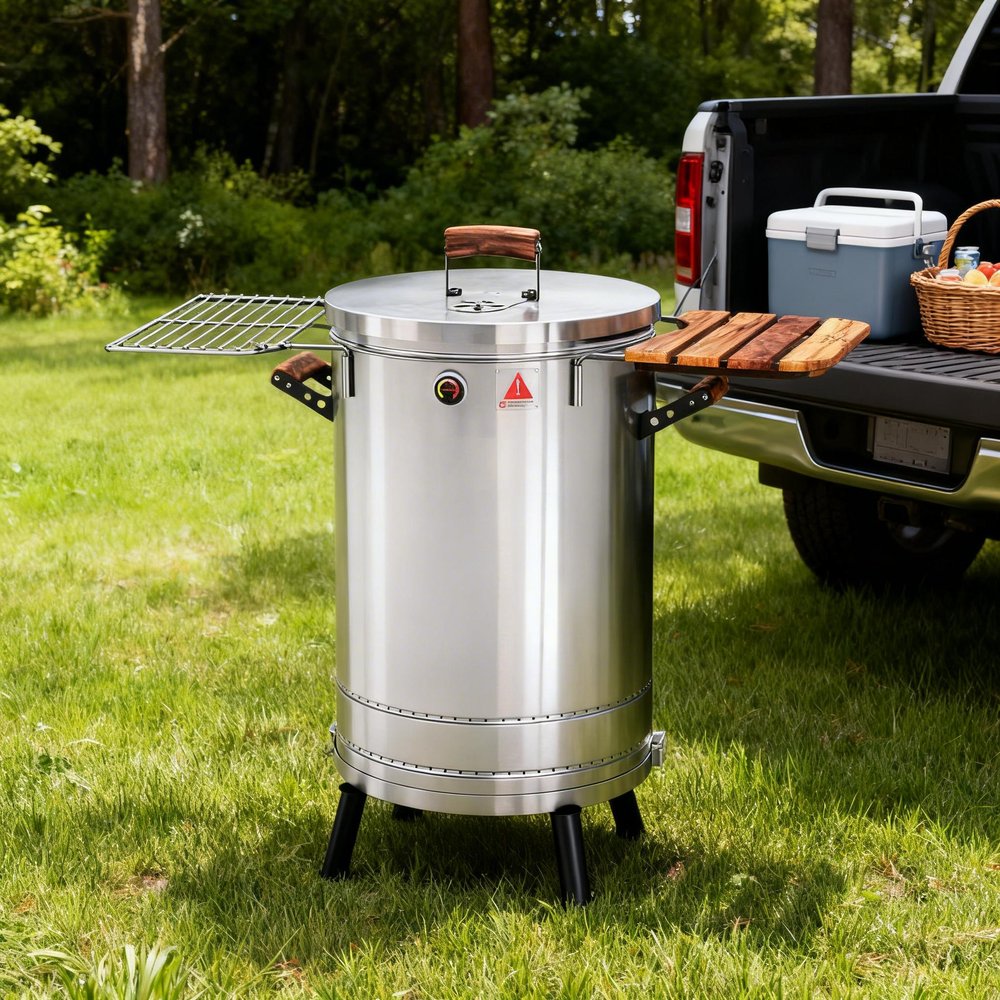 Silver Stainless Steel Portable Barrel Smoker Grill Combo - 29 X 18-inch